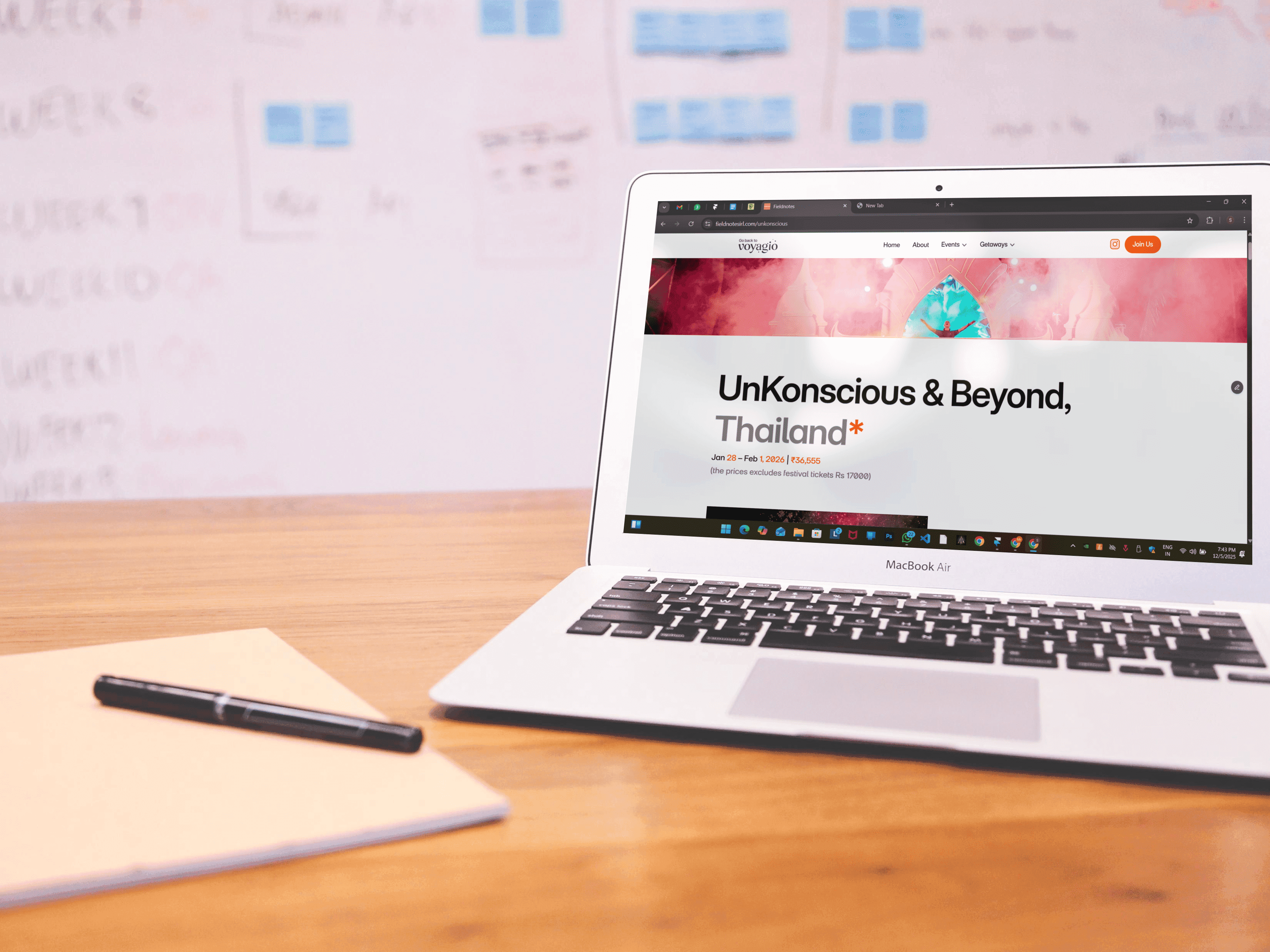 a folded brochure with a black and white photo