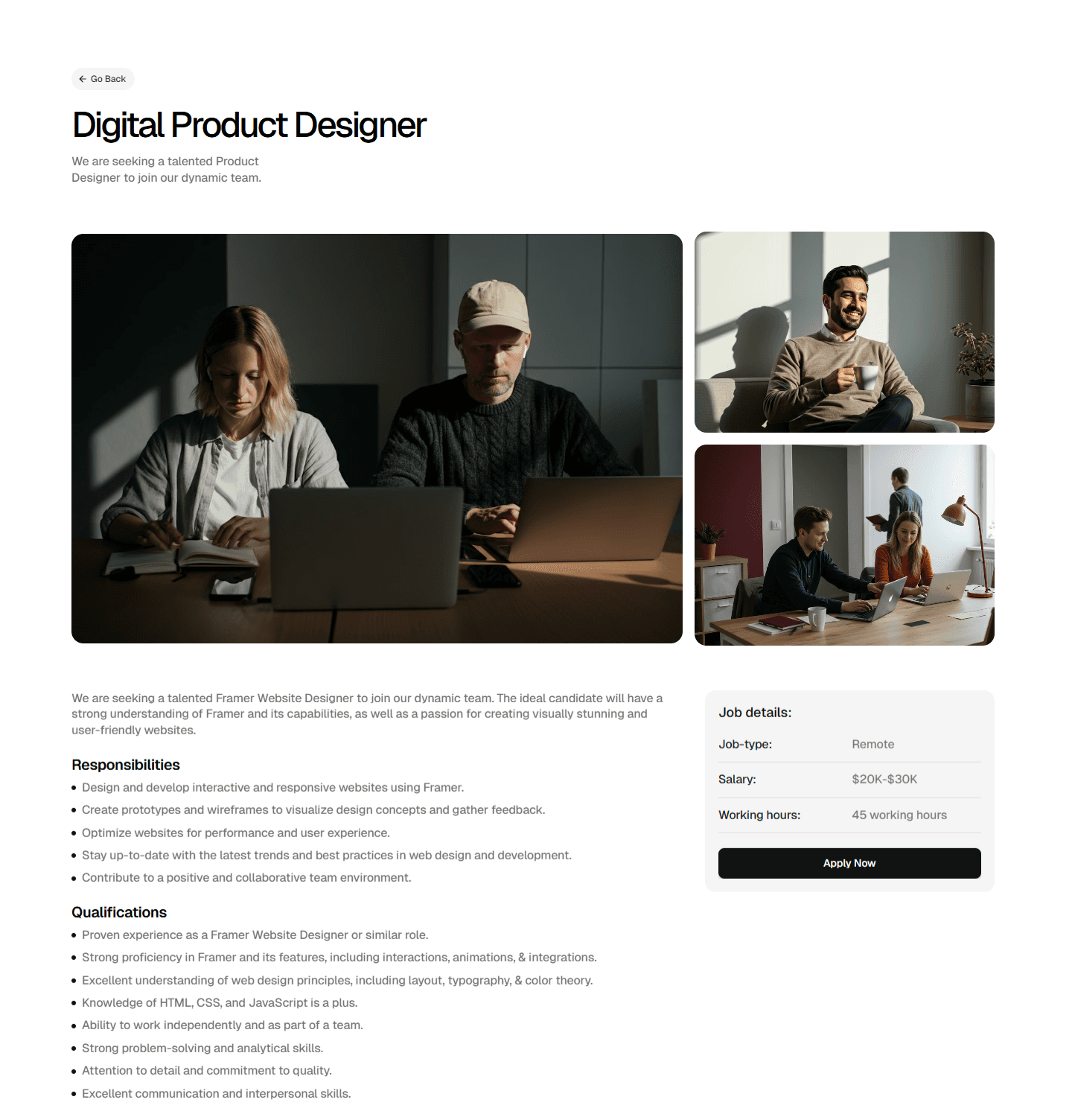 Framer Career Detail Component