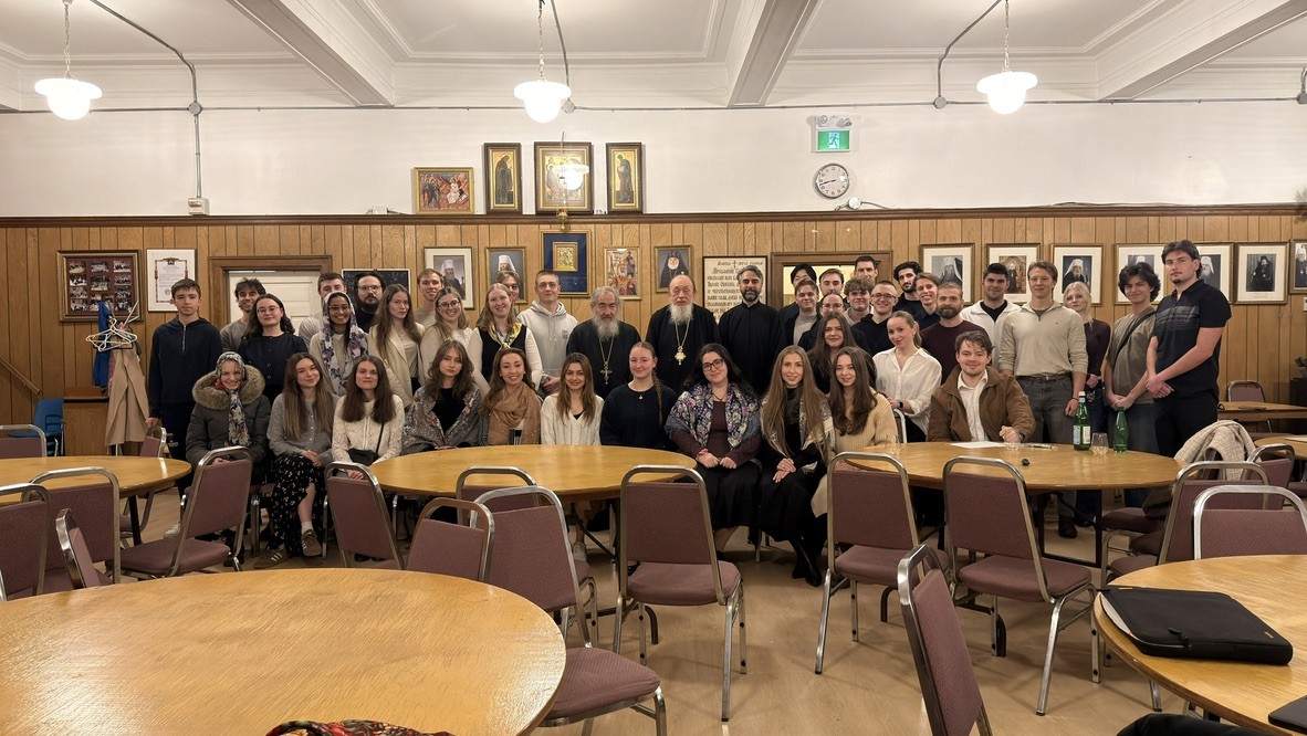 The youth group gathered in the parish hall