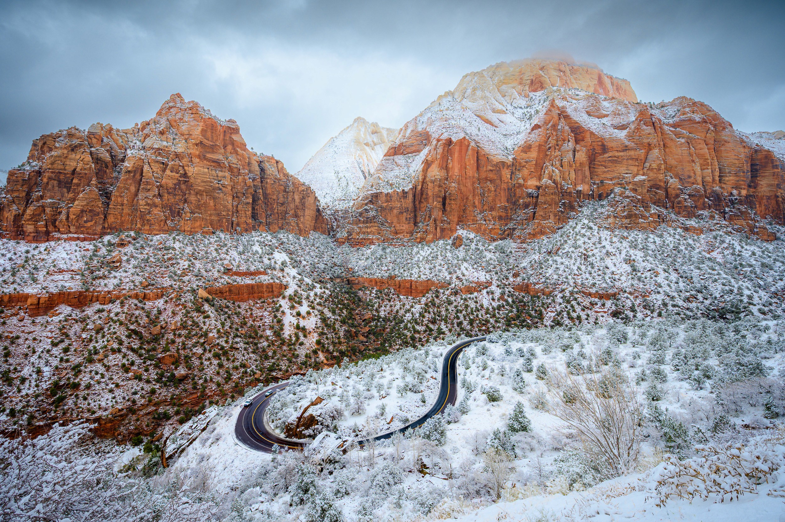 Road way in Zion National Park during winter