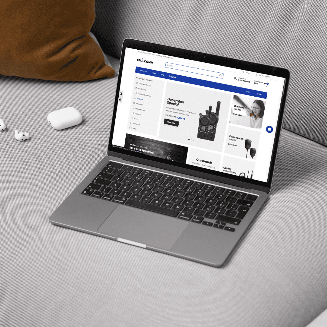 CMI Communications website homepage design featuring clean navigation and mobile responsiveness.