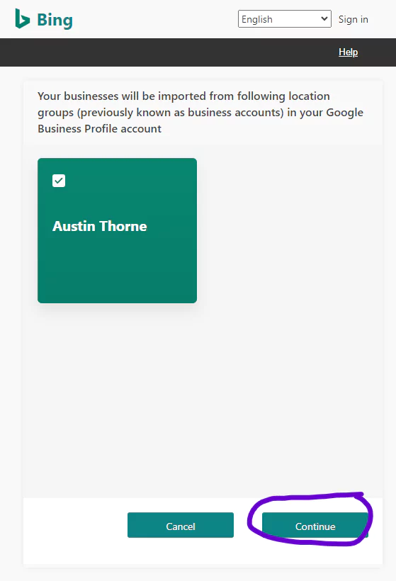 Bing Places - Import profile from Google Business