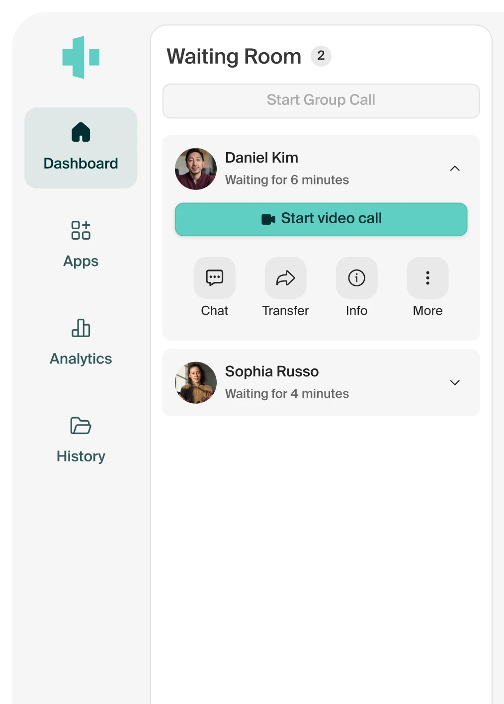 Screenshot of the waiting room UI.