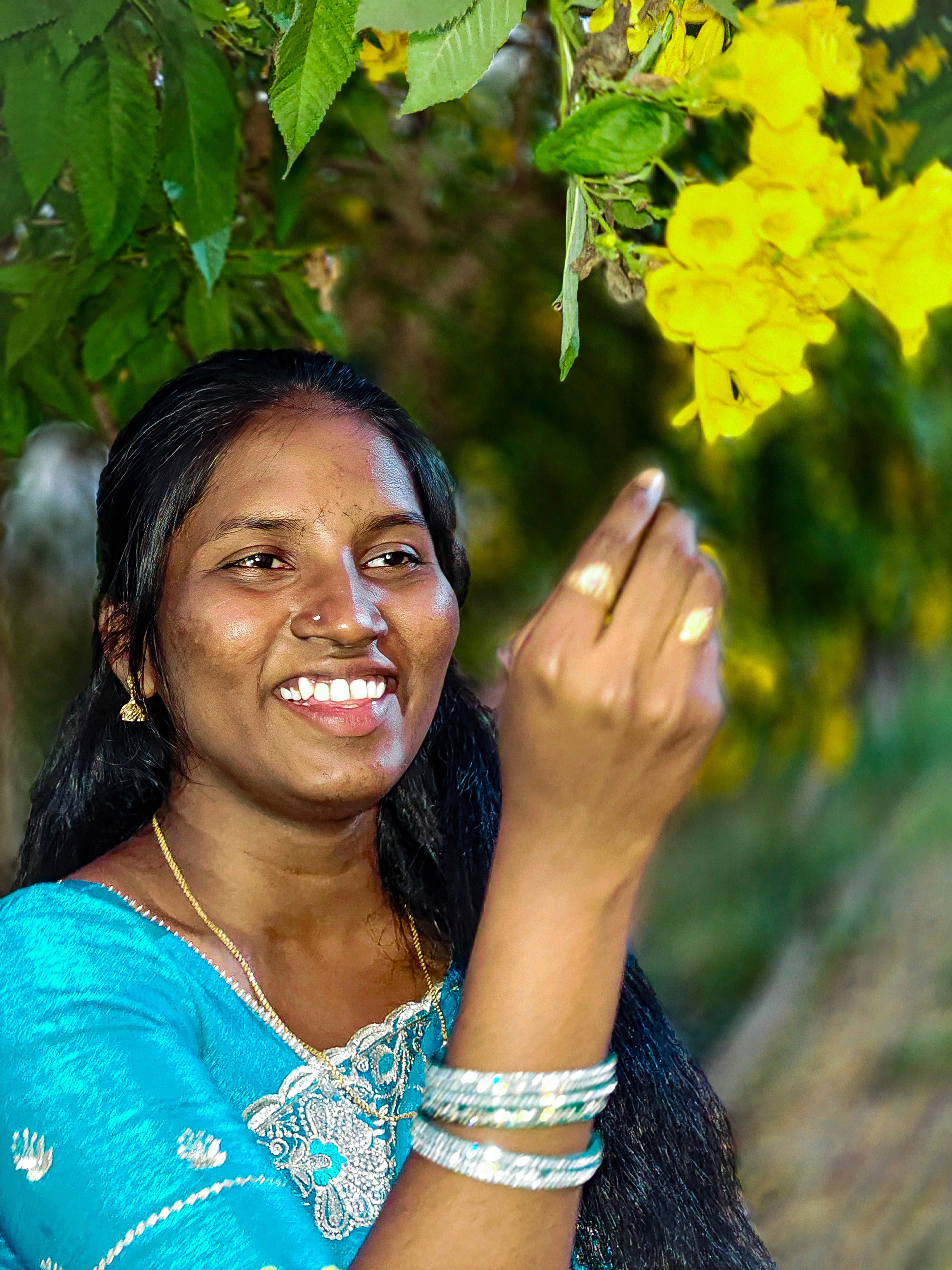 person with blue and black hair