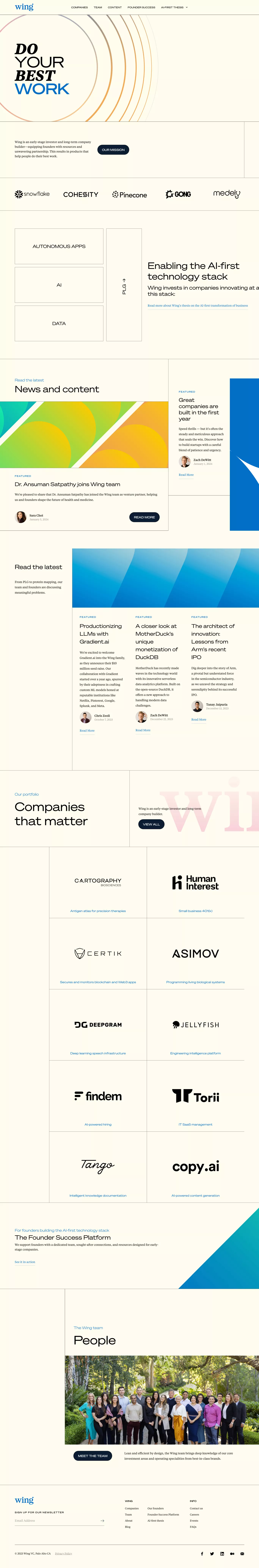Wing Venture Capital landing page screenshot showcasing Finance design