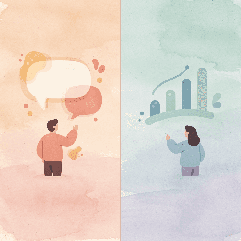 Split scene showing two different linguistic traditions and their cultural contexts