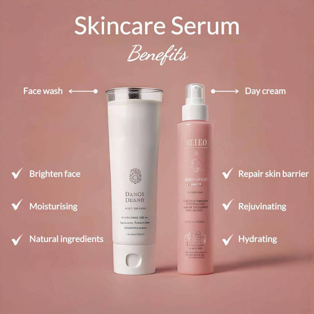 Infographic of beauty products on a pink background, made with Caspa AI