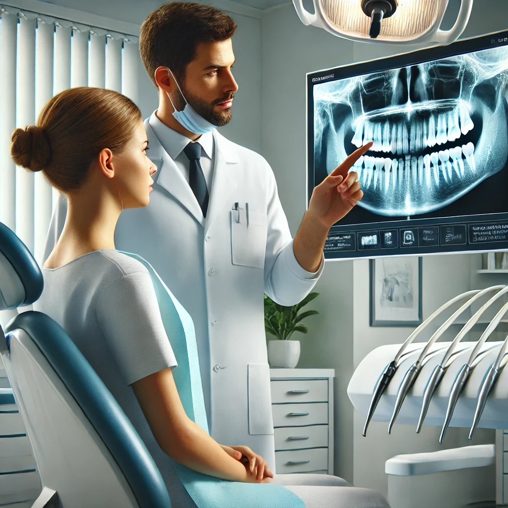 Echange dentiste et patient avant la mise en place d'un implant