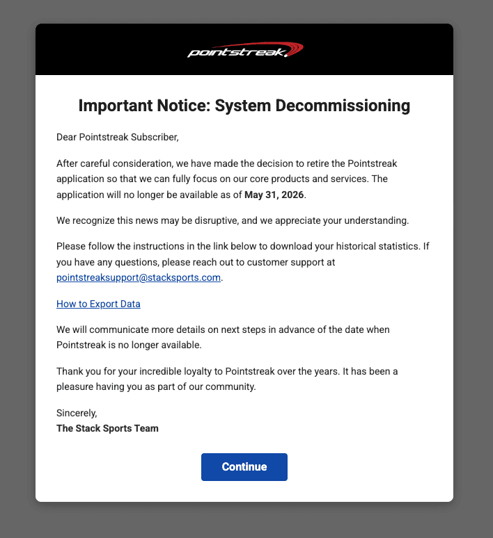 Pointstreak Email Screenshot