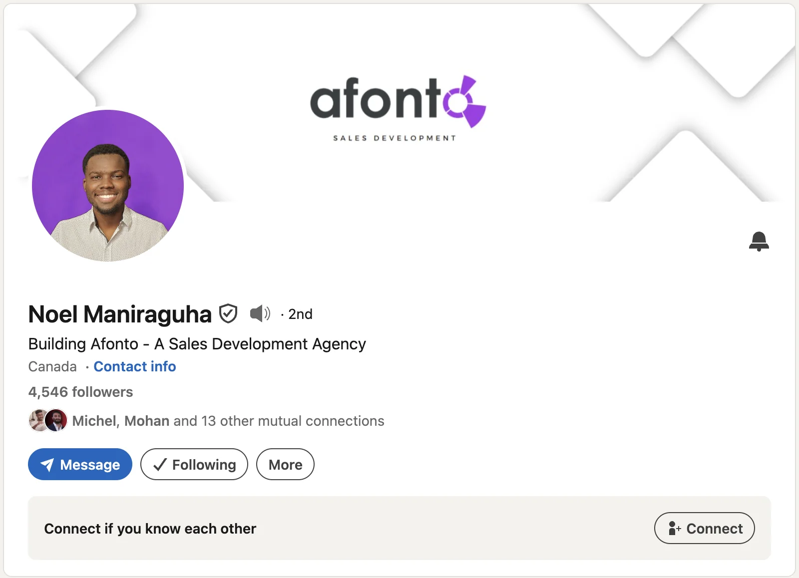 LinkedIn profile: Noel Maniraguha, founder of Afonto and Clay Expert