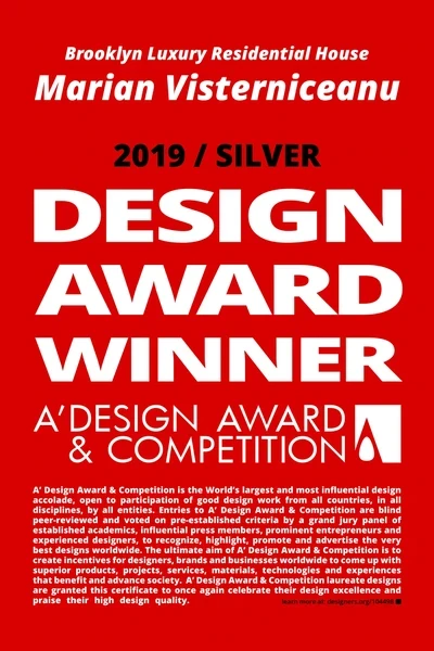 A’ Design Award Silver winner poster, Brooklyn Luxury Residential House by Marian Visterniceanu (Marian Vist)