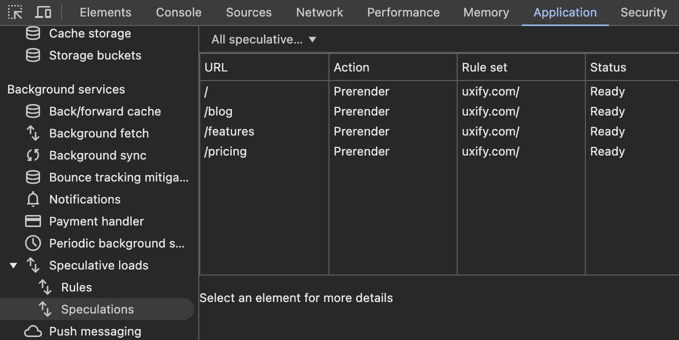 Speculative loads panel in DevTools