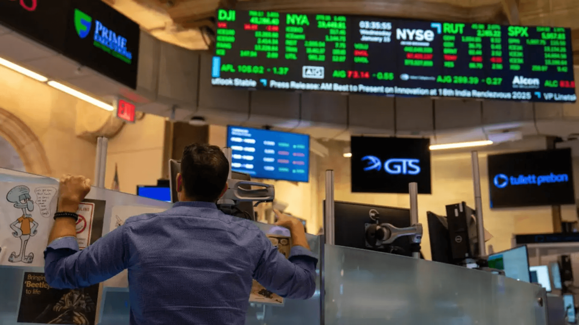 Man monitoring global stock market floor - Onchain Trading