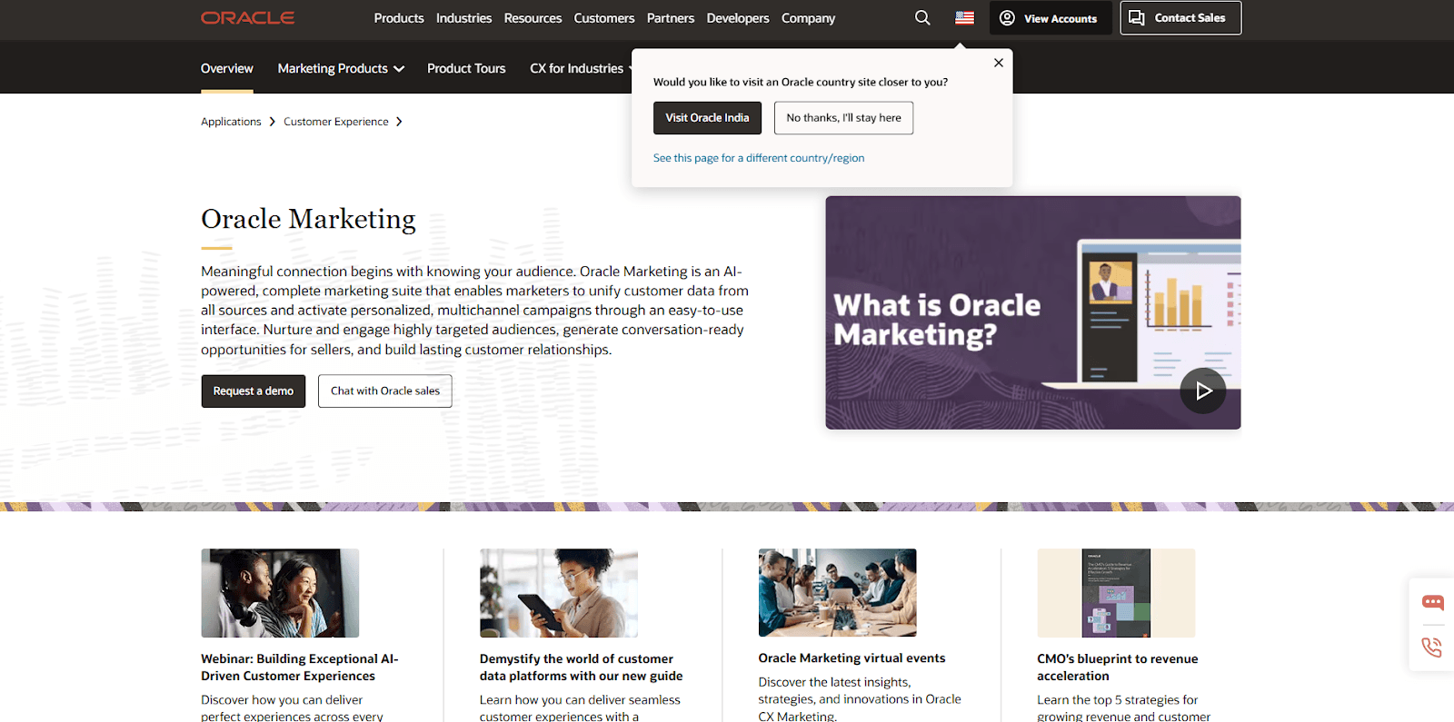 Oracle Marketing homepage