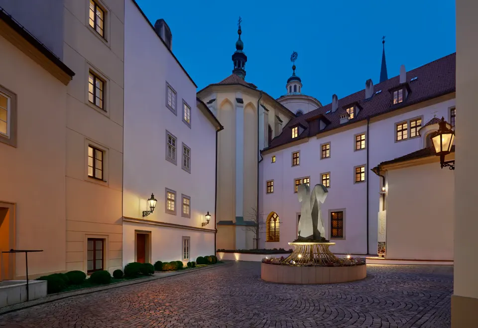An evening photo of one of an Augustinia monastery in Prague