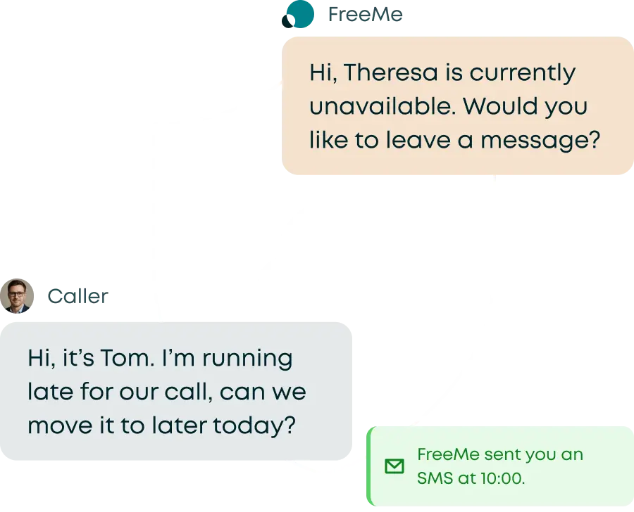 Call transcription and responses handled by the FreeMe assistant.