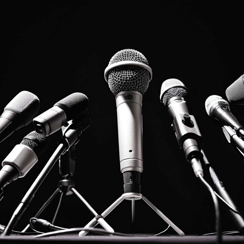 An image of microphones at a podium
