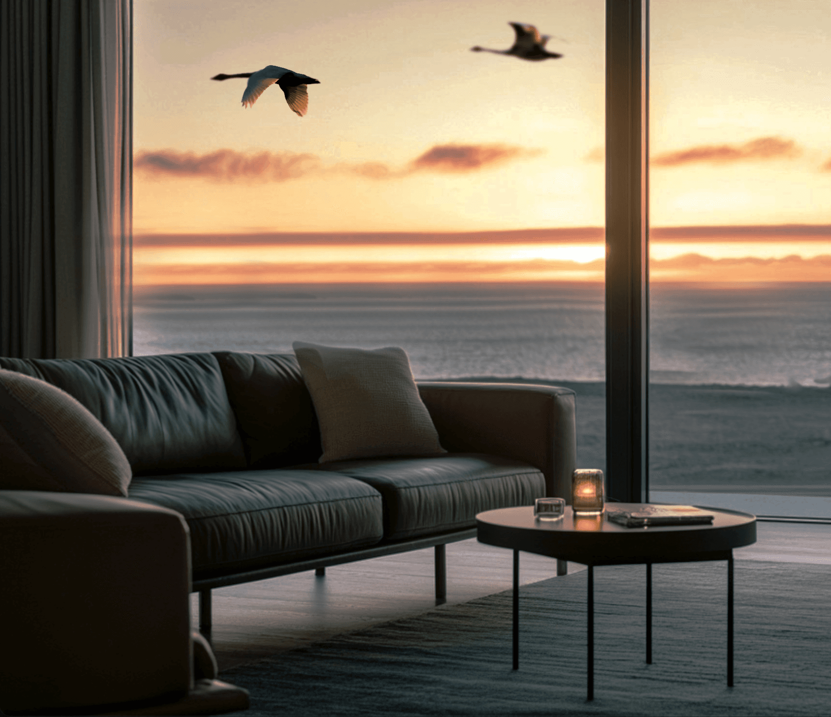 Modern living room with wooden furniture and television