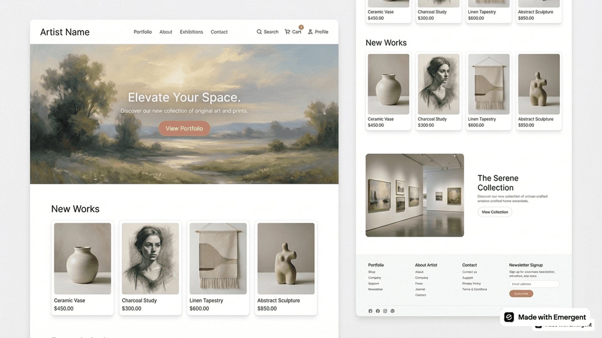 Artist website made with emergent