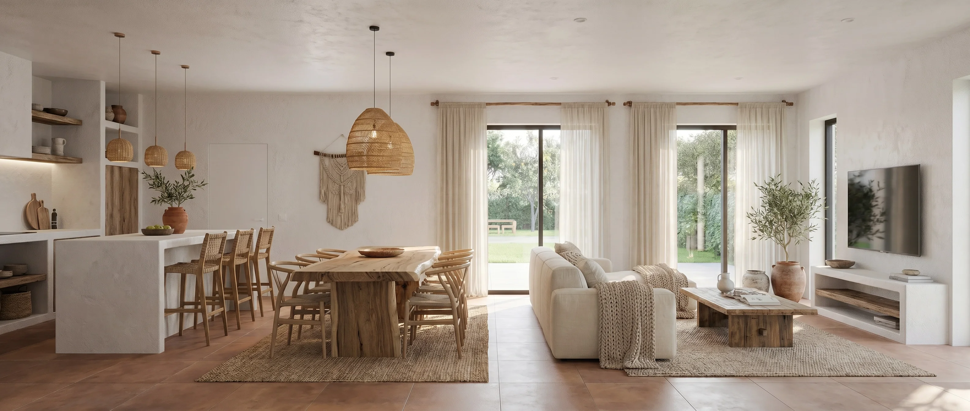 visualisatie van het interieur in ibiza-stijl