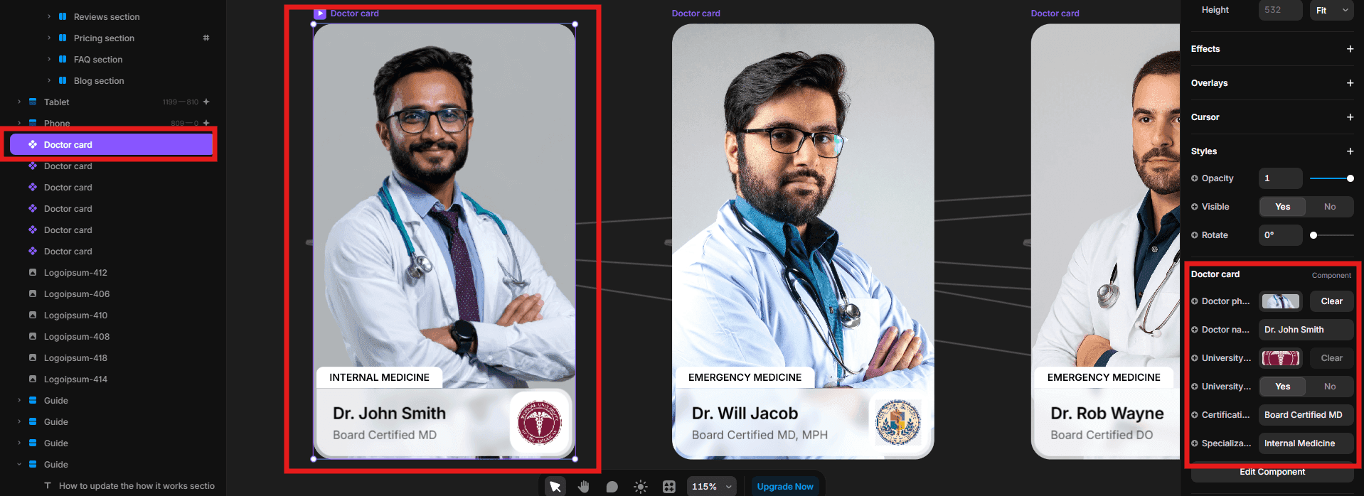 Editing a doctor profile card in Starmedica
