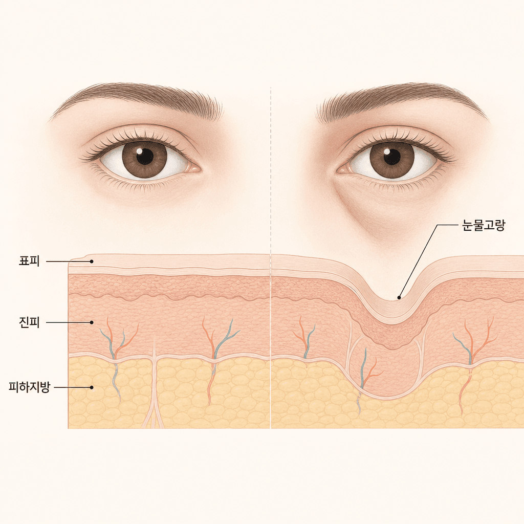 눈물고랑이 패이면 그늘이 져 다크서클처럼 보여요