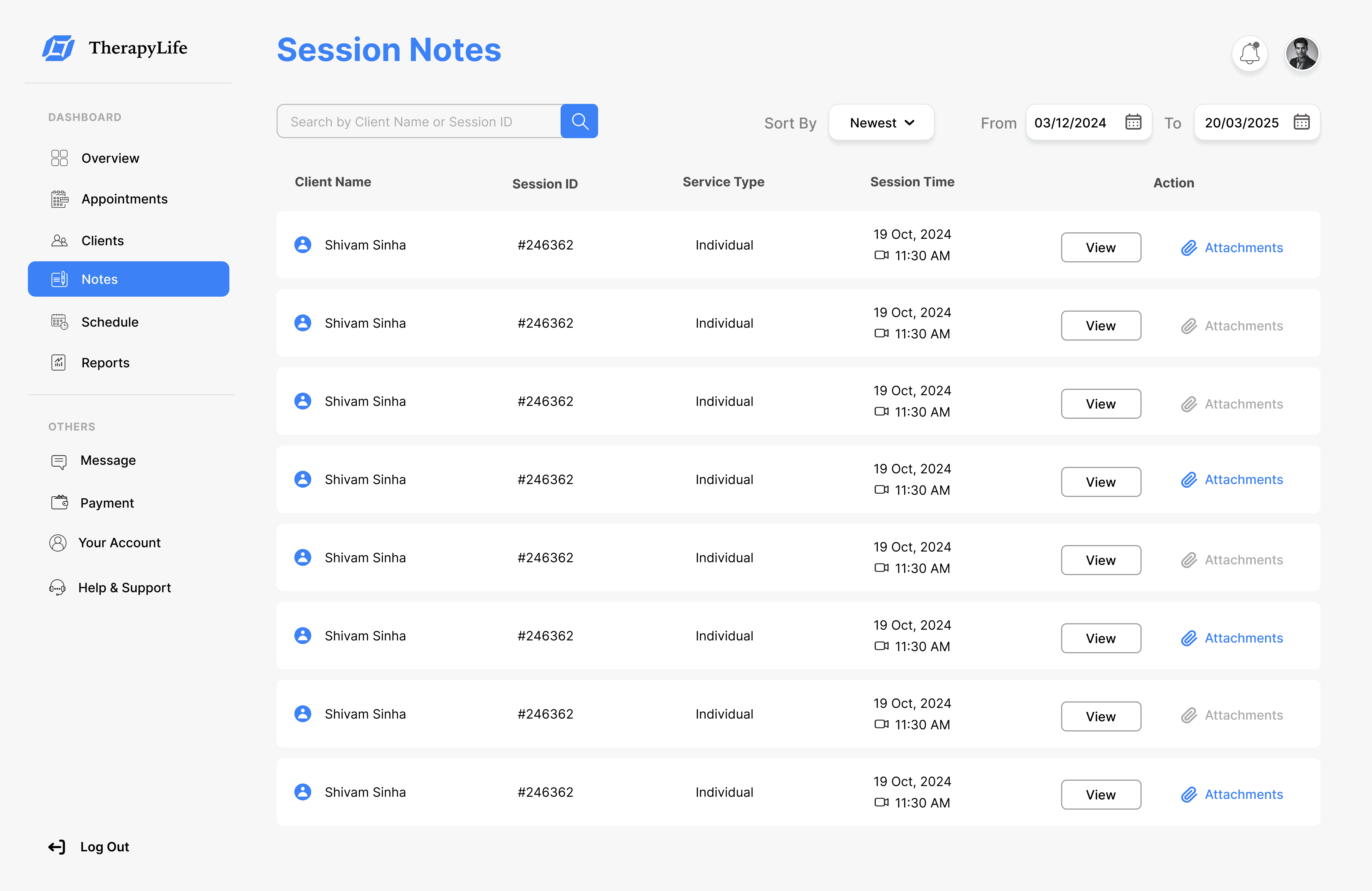 User dashboard