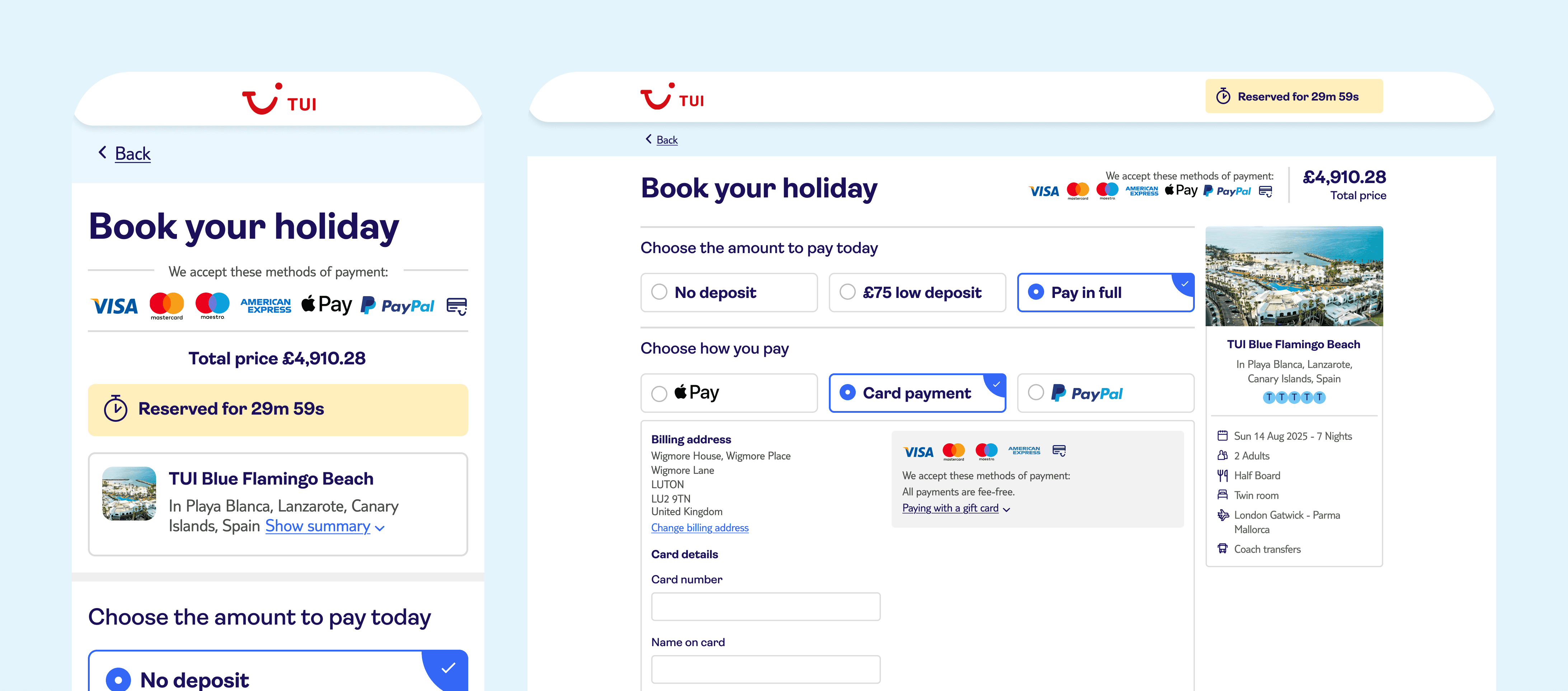 Mobile & desktop view of a newly designed payment page.