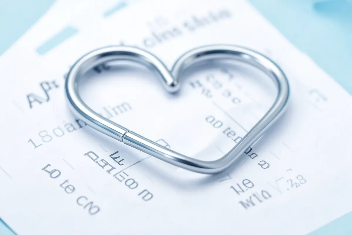 A close-up of a stethoscope forming a heart shape over a medical chart, symbolizing care and dedication in medicine.