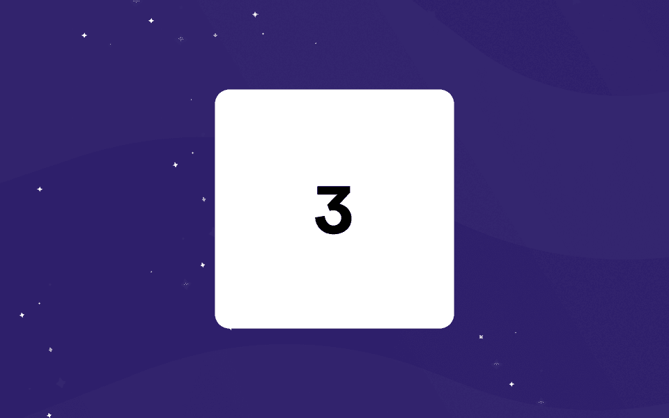 Talamo test screen, SART (Focus): the number 3 flashed on a white card in the middle of the starry test background.