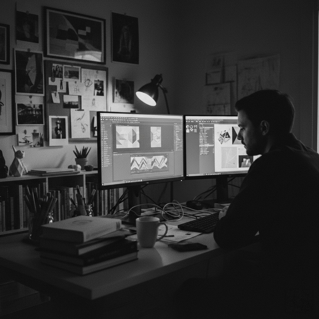 Modern red brick apartment or office building viewed from below against a blue sky, showcasing its geometric architecture with evenly spaced windows and balconies.