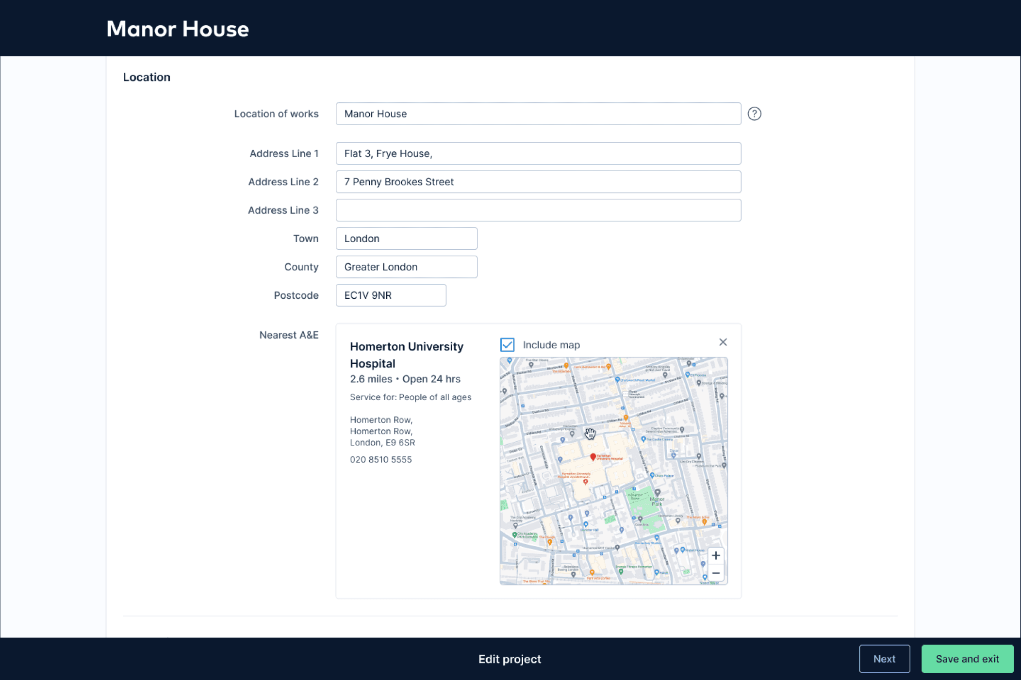 Setting up nearest A&E while generating RAMS document