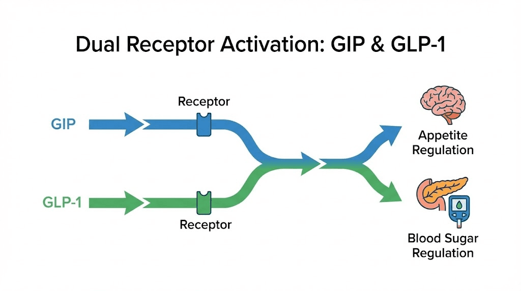 Tirzepatide dual GIP GLP-1 receptor mechanism of action diagram