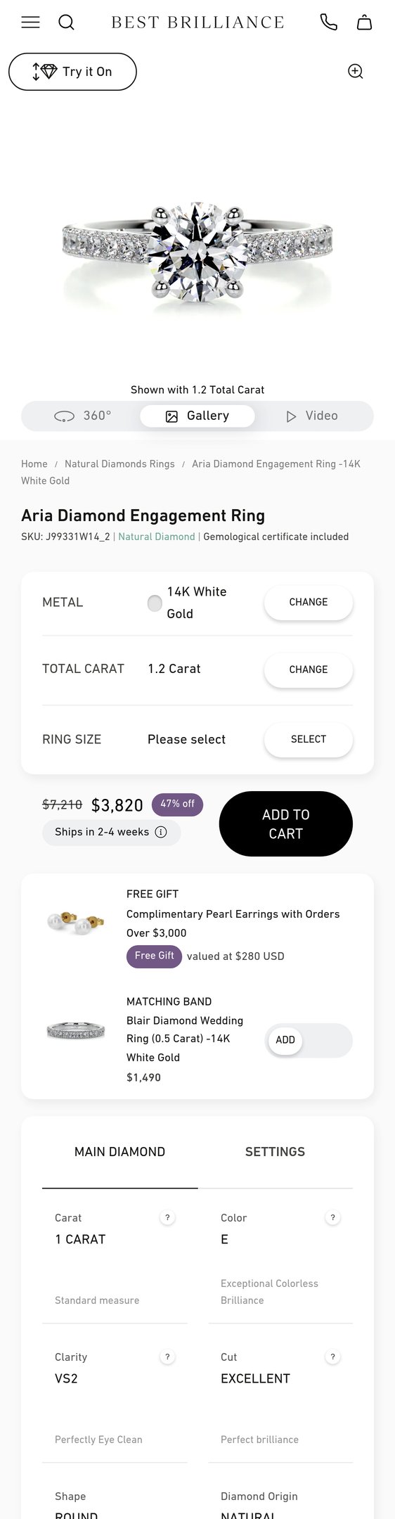 Jewelry product options include: ring for Aria Diamond Engagement Ring -14K White Gold from Best Brilliance.