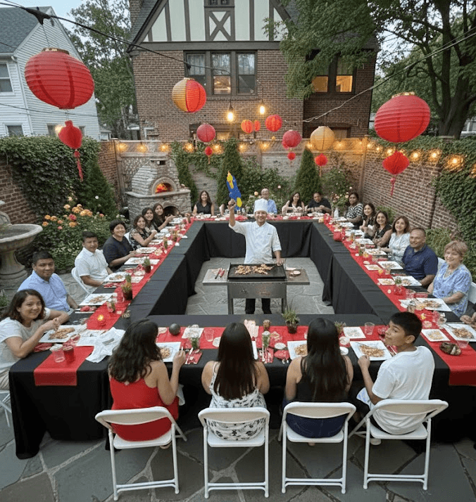 Two plates of pasta topped with herbs, crushed nuts, and a drizzle of sauce, set on a wooden table.