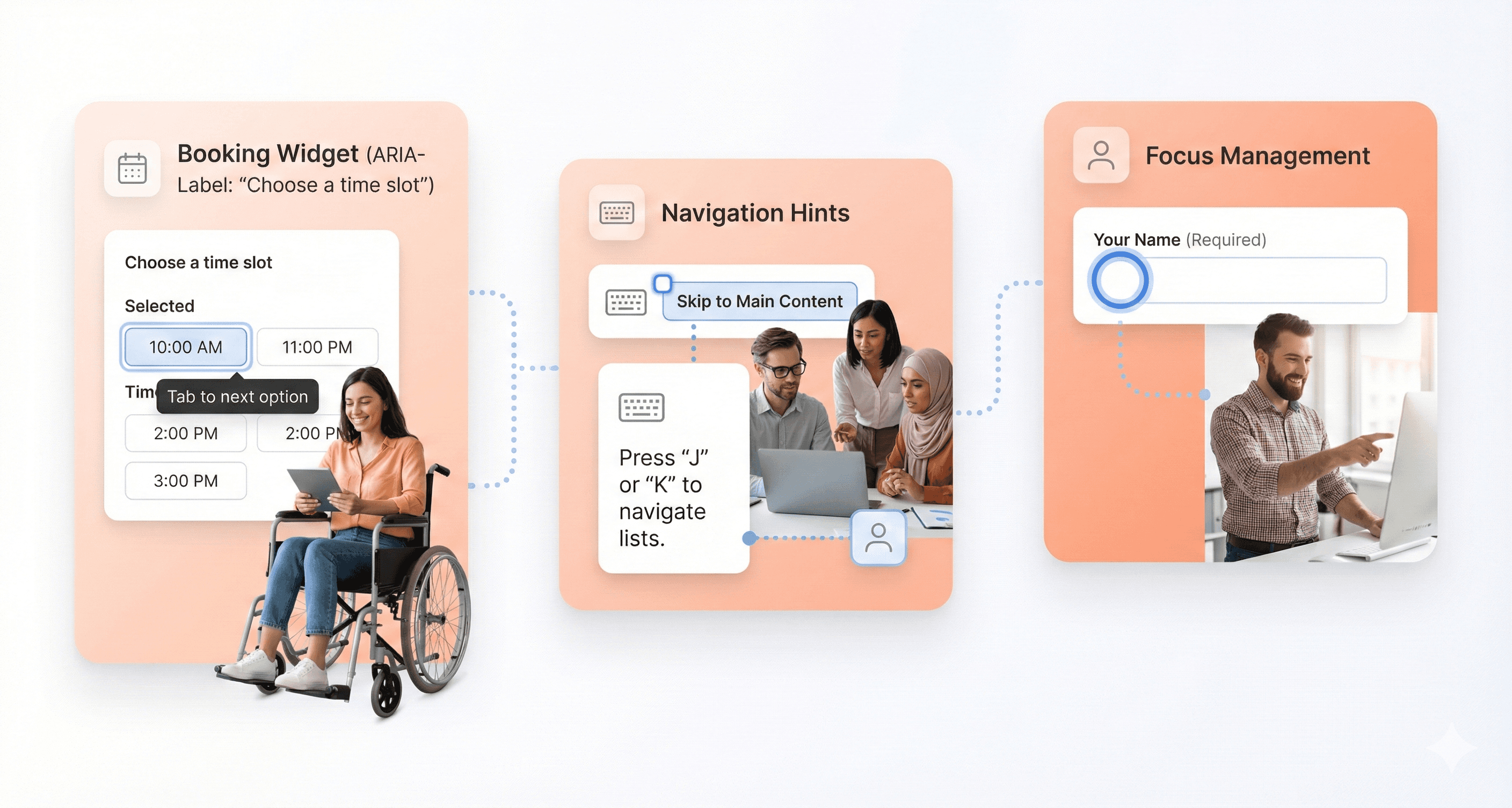 Angular 21 accessibility features using the Angular ARIA package, showing accessible UI components, screen reader support, focus management, and inclusive design best practices.