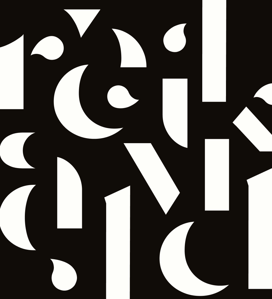 Readyluck's oversized abstract black-and-white typographic pattern.