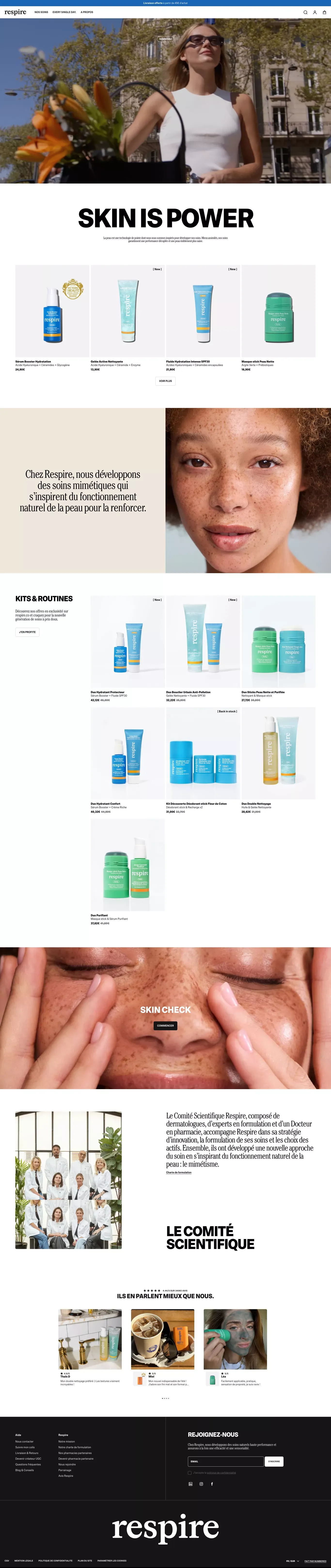 Respire ecommerce page screenshot showcasing Beauty and Ecommerce design