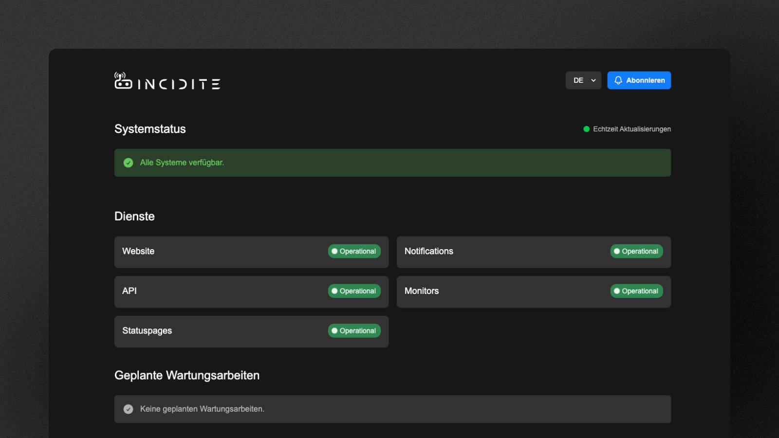 Incidite Statusseite