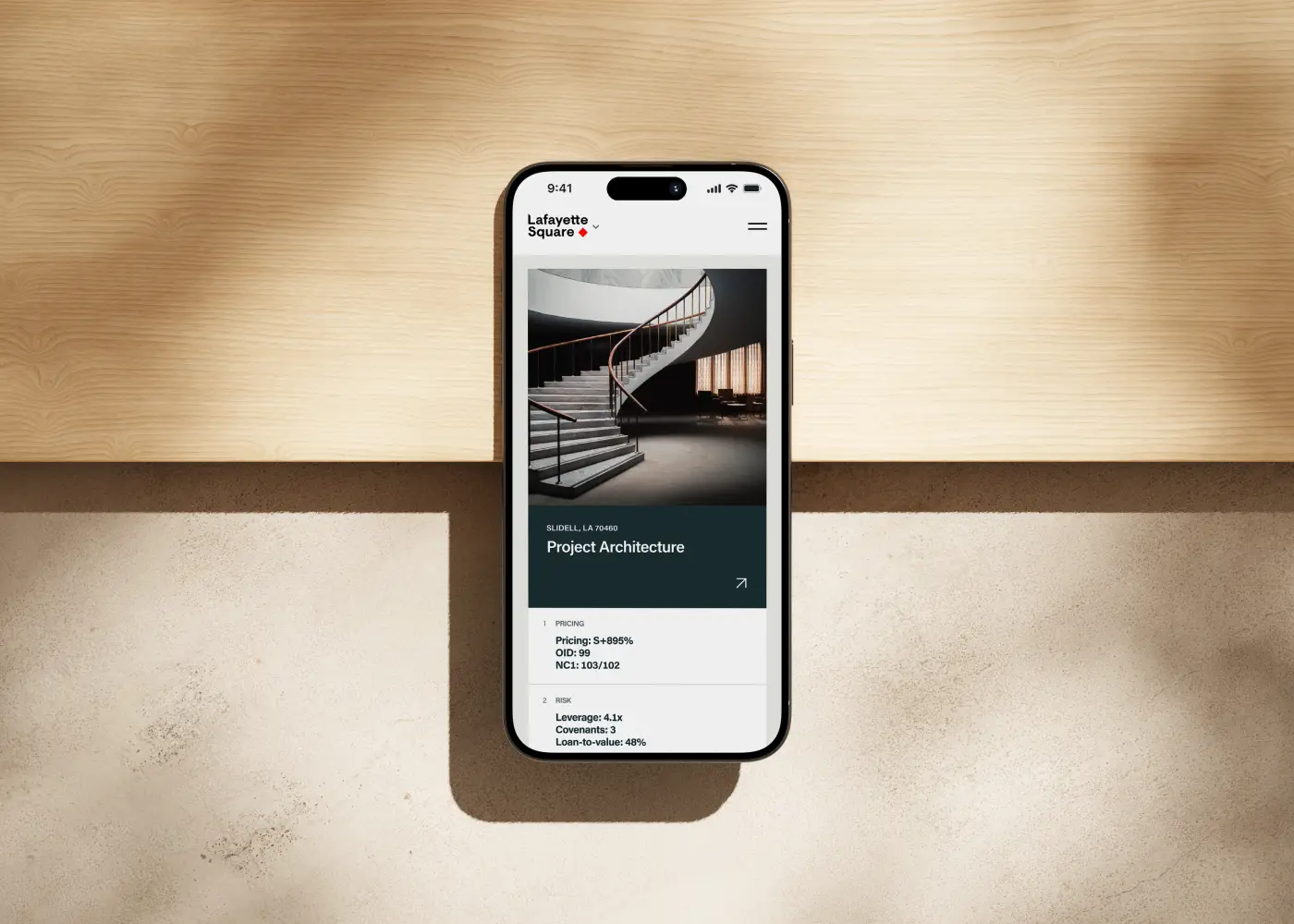 Lafayette Square website displayed on iPhone