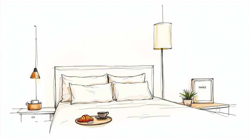 A person sitting at a laptop planning a marketing strategy for their B&B.