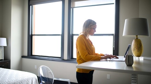 woman at a standing desk