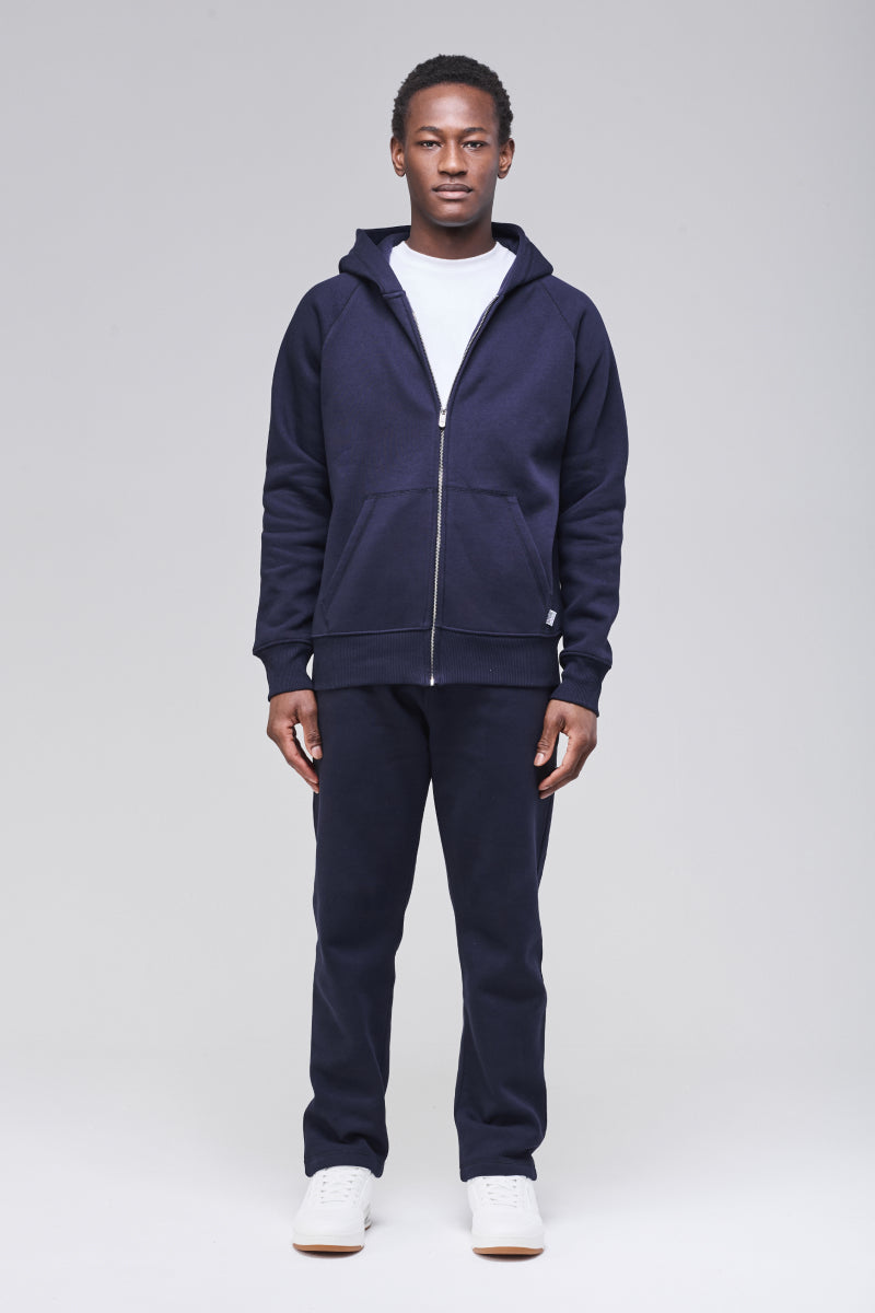 Sunday Superior Belmont Zip Hoodie in rich navy, male model front view