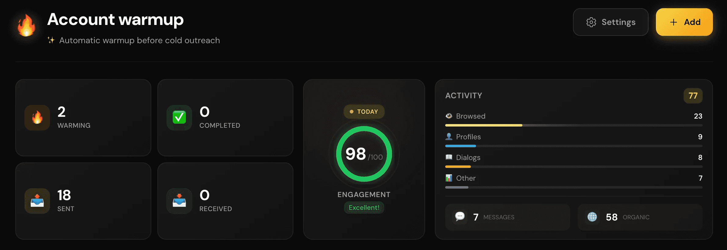 Warm up dashboard