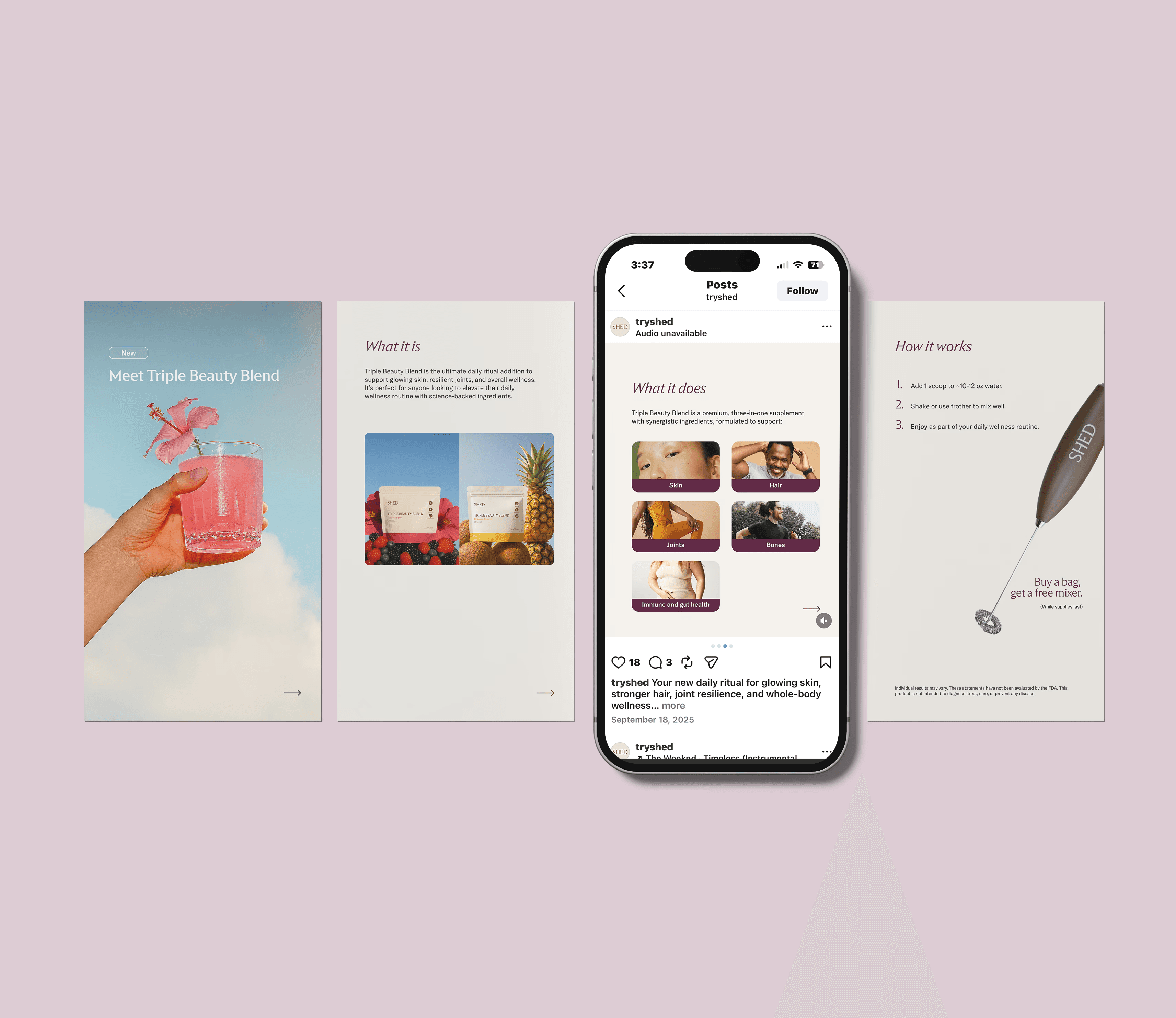 Triple Beauty blend supplement social media carousel