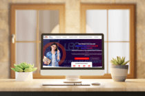 Mockup du site de l’Union Bitéroise du Supérieur (UBS) affiché sur un iMac, mettant en avant une étudiante avec des livres et un compte à rebours pour le prochain événement.