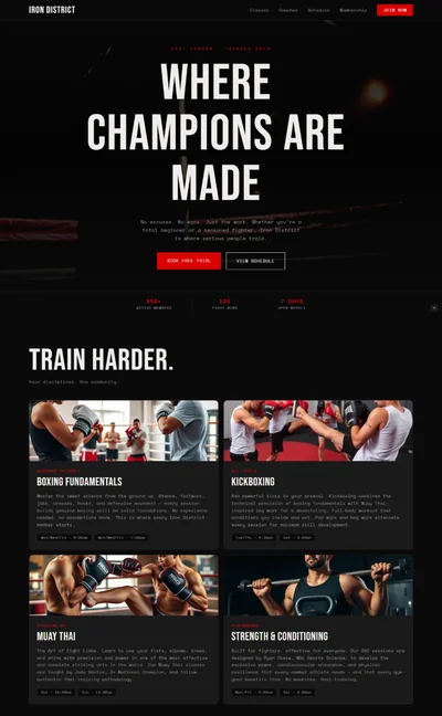 Boxing gym website prompt preview