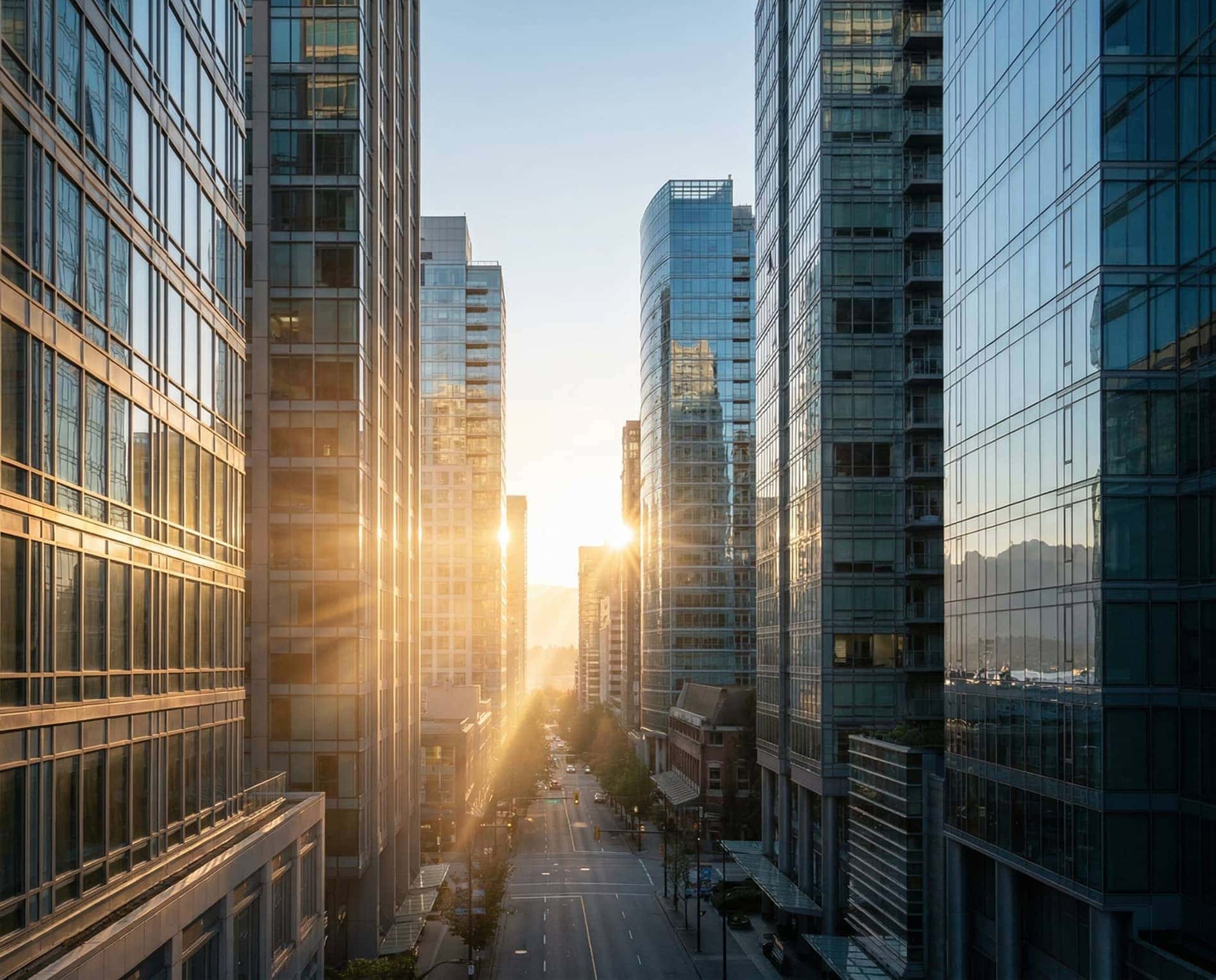 Sunlight between downtown office buildings