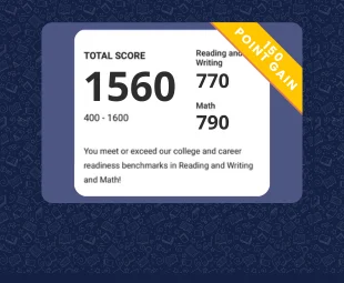 1560 SAT score (770 Reading, 790 Math) demonstrating academic excellence