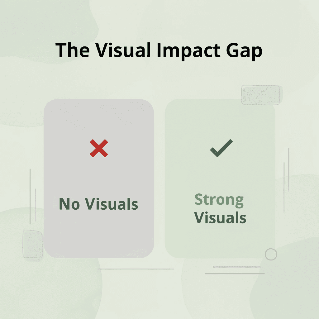 Before and after infographic showing the difference between weak and strong product visuals on conversions